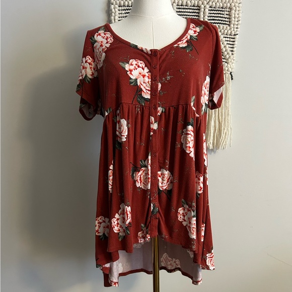 torrid Tops - Torrid Rust Floral Button-Down Blouse Tunic Size 1 or 1X